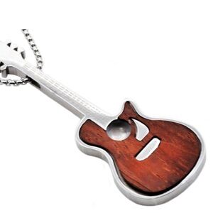BlackJack Mens Wood Inlaid Stainless Steel Guitar Pendant
